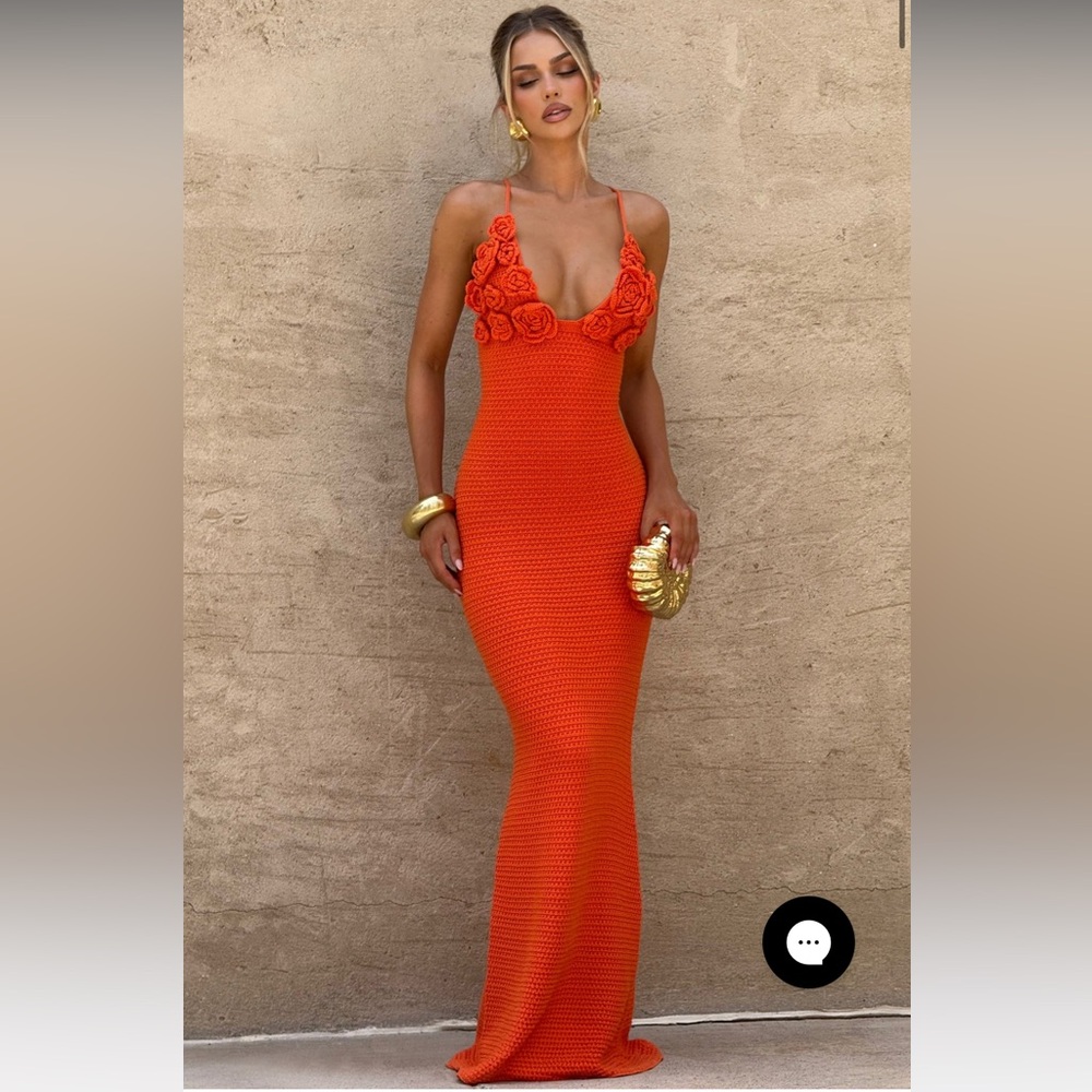 Baby Boo Celaena Orange Crochet Maxi Dress